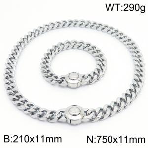 Personality Round Clasp Thick Chain Bracelet 75cm Necklace Stainless Steel Jewelry Set - KS203201-Z