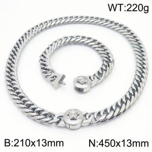 Greek Mythology Elements-Medusa Necklace & Bracelet Set Classic Cuban Chain Necklace 45cm and Bracelet 21cm Silver Hypoallergenic Stainless Steel Jewelry Set - KS203202-Z