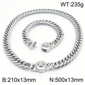 Greek Mythology Elements-Medusa Necklace & Bracelet Set Classic Cuban Chain Necklace 50cm and Bracelet 21cm Silver Hypoallergenic Stainless Steel Jewelry Set - KS203203-Z
