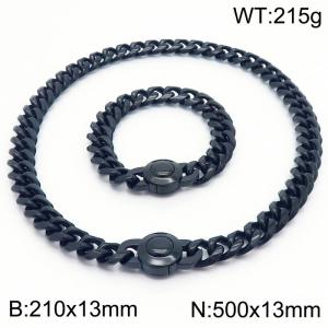210x13mm&500x13mm European and American punk style stainless steel polished Cuban chain circular buckle black  set210x13mm&500x13mm European and American punk style stainless steel polished Cuban chain circular buckle black  set - KS203259-Z