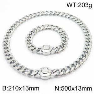 210x13mm&500x13mm European and American punk style stainless steel polished Cuban chain circular buckle  set - KS203266-Z