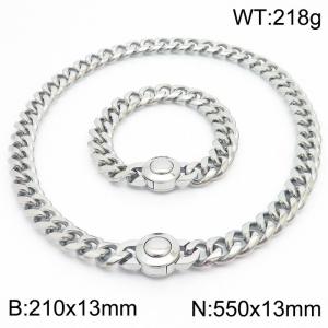 210x13mm&550x13mm European and American punk style stainless steel polished Cuban chain circular buckle  set - KS203267-Z