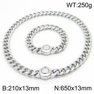 210x13mm&650x13mm European and American punk style stainless steel polished Cuban chain circular buckle  set - KS203269-Z