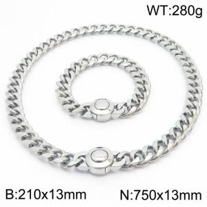 210x13mm&750x13mm European and American punk style stainless steel polished Cuban chain circular buckle  set - KS203271-Z