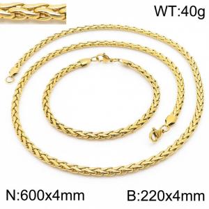 Casual Gold-Plated Stainless Steel Rope Chain Jewelry Set with 600mm Necklace&220mm Bracelet - KS203392-TK