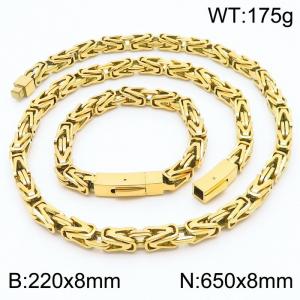 Stainless steel gold-plated square buckle Byzantine chain bracelet necklace two-piece set - KS203395-KFC