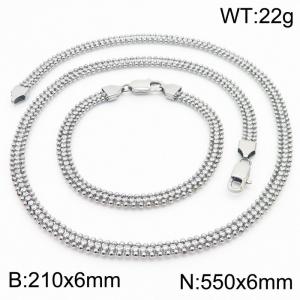 Stainless steel round bead chain, white zircon splicing, three-layer bracelet necklace, two-piece set - KS203400-KFC