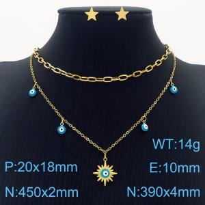 Stainless steel double layer sun eye necklace star earrings for women - KS203543-MW