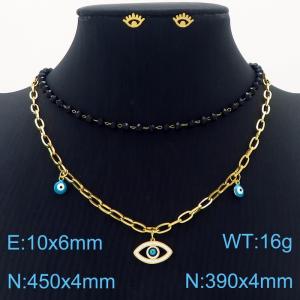 Stainless Steel Women's Double Layer Devil's Eye Necklace Earrings Set of 2 - KS203544-MW