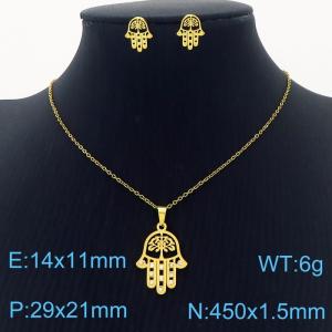 Stainless Steel Gold Color Hand Tree Zircon Pendant Cuban Link Chain Necklaces Earrings Jewelry Sets For WomenStainless Steel Gold Color Hand Tree Zircon Pendant Cuban Link Chain Necklaces Earrings Jewelry Sets For Women - KS203555-SS