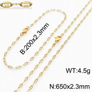 Stainless Steel 650x2.3mm Necklace 200x2.3mm Flower Link Chain Bracelet Gold Color Lobster Clasp Jewelry Sets For Women Men - KS203617-Z