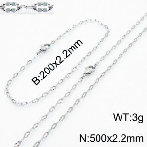 Stainless Steel 500x2.2mm Necklace 200x2.2mm Flower Link Chain Bracelet Silver Color Lobster Clasp Jewelry Sets For Women Men - KS203619-Z