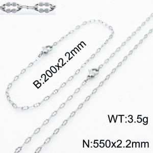 Stainless Steel 550x2.2mm Necklace 200x2.2mm Flower Link Chain Bracelet Silver Color Lobster Clasp Jewelry Sets For Women Men - KS203620-Z