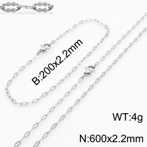 Stainless Steel 600x2.2mm Necklace 200x2.2mm Flower Link Chain Bracelet Silver Color Lobster Clasp Jewelry Sets For Women Men - KS203621-Z