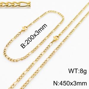 Stainless Steel 450x3mm Necklace 200x3mm Link Chain Bracelet Sets For Women Men Color Gold - KS203623-Z