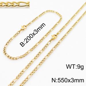 Stainless Steel 550x3mm Necklace 200x3mm Link Chain Bracelet Sets For Women Men Color Gold - KS203625-Z