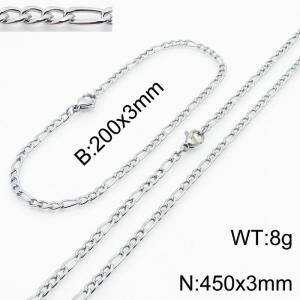 Stainless Steel 450x3mm Necklace 200x3mm Link Chain Bracelet Sets For Women Men Color Silver - KS203628-Z