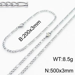 Stainless Steel 500x3mm Necklace 200x3mm Link Chain Bracelet Sets For Women Men Color Silver - KS203629-Z