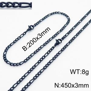 Stainless Steel 450x3mm Necklace 200x3mm Link Chain Bracelet Sets For Women Men Color Black - KS203633-Z