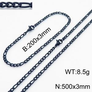 Stainless Steel 500x3mm Necklace 200x3mm Link Chain Bracelet Sets For Women Men Color Black - KS203634-Z