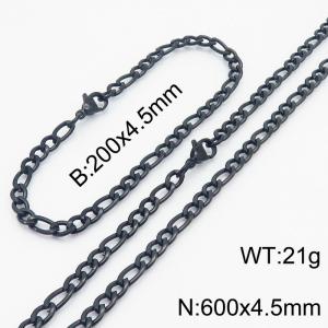 Stainless Steel 600x4.5mm Necklace 200x4.5mm Link Chain Bracelet Sets For Women Men Color Black - KS203641-Z