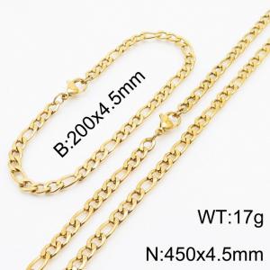 Stainless Steel 450x4.5mm Necklace 200x4.5mm Link Chain Bracelet Sets For Women Men Color Gold - KS203644-Z