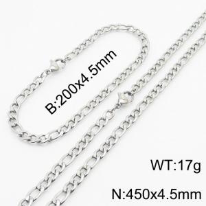 Stainless Steel 450x4.5mm Necklace 200x4.5mm Link Chain Bracelet Sets For Women Men Color Silver - KS203650-Z