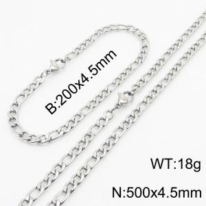 Stainless Steel 500x4.5mm Necklace 200x4.5mm Link Chain Bracelet Sets For Women Men Color Silver - KS203651-Z