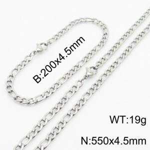 Stainless Steel 550x4.5mm Necklace 200x4.5mm Link Chain Bracelet Sets For Women Men Color Silver - KS203652-Z