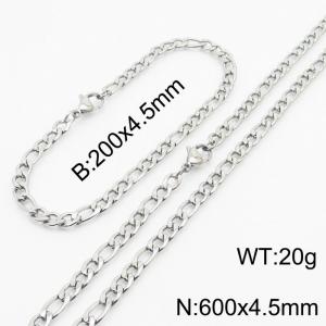 Stainless Steel 600x4.5mm Necklace 200x4.5mm Link Chain Bracelet Sets For Women Men Color Silver - KS203653-Z