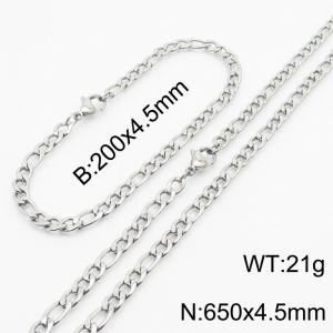 Stainless Steel 650x4.5mm Necklace 200x4.5mm Link Chain Bracelet Sets For Women Men Color Silver - KS203654-Z