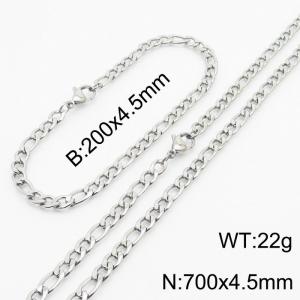 Stainless Steel 700x4.5mm Necklace 200x4.5mm Link Chain Bracelet Sets For Women Men Color Silver - KS203655-Z