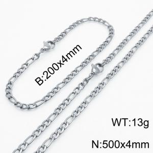 Stainless Steel 500x4mm Necklace 200x4mm Link Chain Bracelet Sets For Women Men Color Silver - KS203657-Z