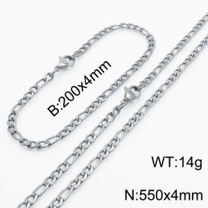 Stainless Steel 550x4mm Necklace 200x4mm Link Chain Bracelet Sets For Women Men Color Silver - KS203658-Z