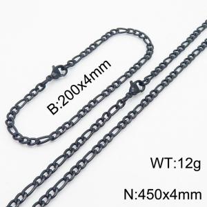 Stainless Steel 450x4mm Necklace 200x4mm Link Chain Bracelet Sets For Women Men Color Black - KS203661-Z