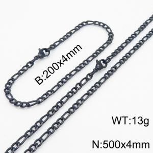 Stainless Steel 500x4mm Necklace 200x4mm Link Chain Bracelet Sets For Women Men Color Black - KS203662-Z