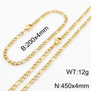 Stainless Steel 450x4mm Necklace 200x4mm Link Chain Bracelet Sets For Women Men Color Gold - KS203666-Z