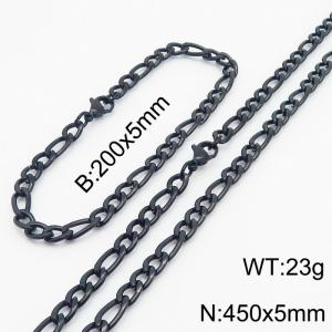 Stylish and minimalist 5mm stainless steel 3:1NK chain black bracelet necklace two-piece set - KS203671-Z