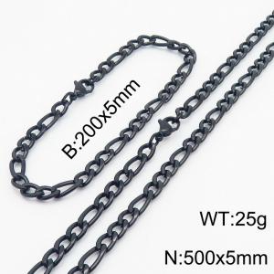 Stylish and minimalist 5mm stainless steel 3:1NK chain black bracelet necklace two-piece set - KS203672-Z