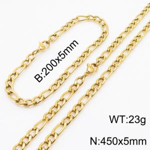 Stylish and minimalist 5mm stainless steel 3:1NK chain gold bracelet necklace two-piece set - KS203678-Z