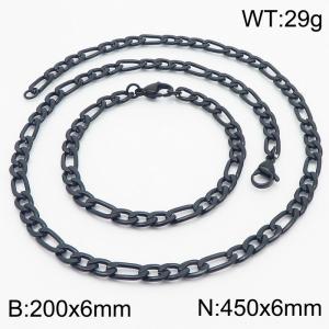 Stylish and minimalist 6mm stainless steel 3:1NK chain black bracelet necklace two-piece set - KS203692-Z