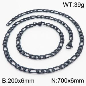 Stylish and minimalist 6mm stainless steel 3:1NK chain black bracelet necklace two-piece set - KS203697-Z