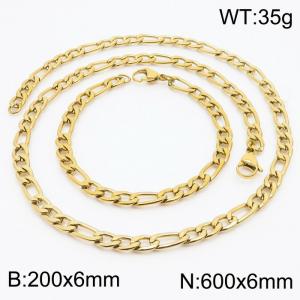 Stylish and minimalist 6mm stainless steel 3:1NK chain gold bracelet necklace two-piece set - KS203702-Z