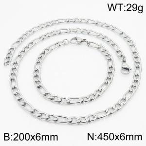 Stylish and minimalist 6mm stainless steel 3:1NK chain steel color bracelet necklace two-piece set - KS203706-Z