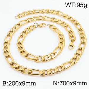 Stylish and minimalist 9mm stainless steel 3:1NK chain gold bracelet necklace two-piece set - KS203788-Z