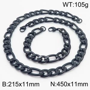 Stylish and minimalist 11mm stainless steel 3:1NK chain black bracelet necklace two-piece set - KS203797-Z