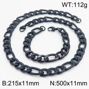 Stylish and minimalist 11mm stainless steel 3:1NK chain black bracelet necklace two-piece set - KS203798-Z