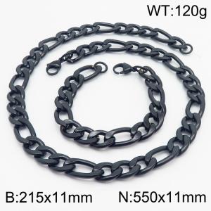 Stylish and minimalist 11mm stainless steel 3:1NK chain black bracelet necklace two-piece set - KS203799-Z
