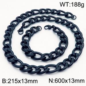 Stylish and minimalist 13mm stainless steel 3:1NK chain black bracelet necklace two-piece set - KS203821-Z