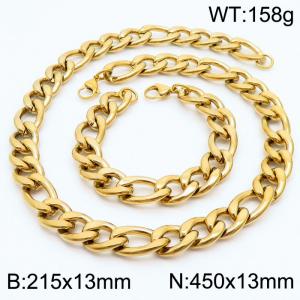 Stylish and minimalist 13mm stainless steel 3:1NK chain gold bracelet necklace two-piece set - KS203825-Z